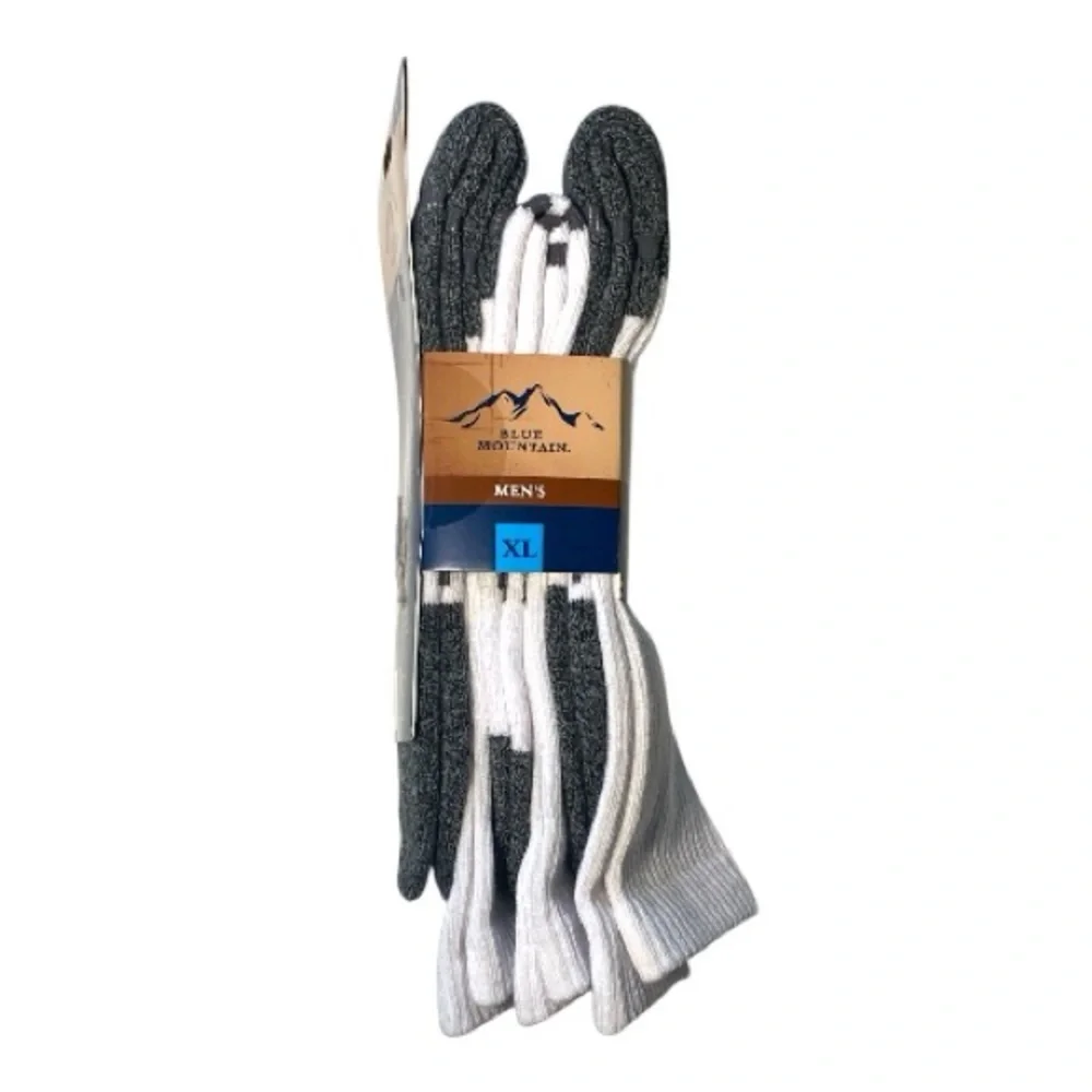 Blue Mountain Mens Heavy-Duty Work Crew Socks - White and Gray